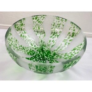 High/low Green and Frosted Glass Bowl